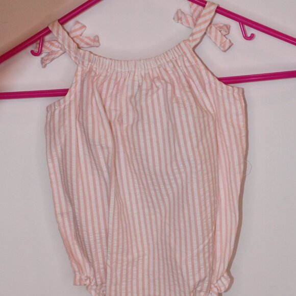 Goodlad, Pinstripe Romper, Pink White Striped Elephant Applique, Size 9 Months, - Picture 3 of 4